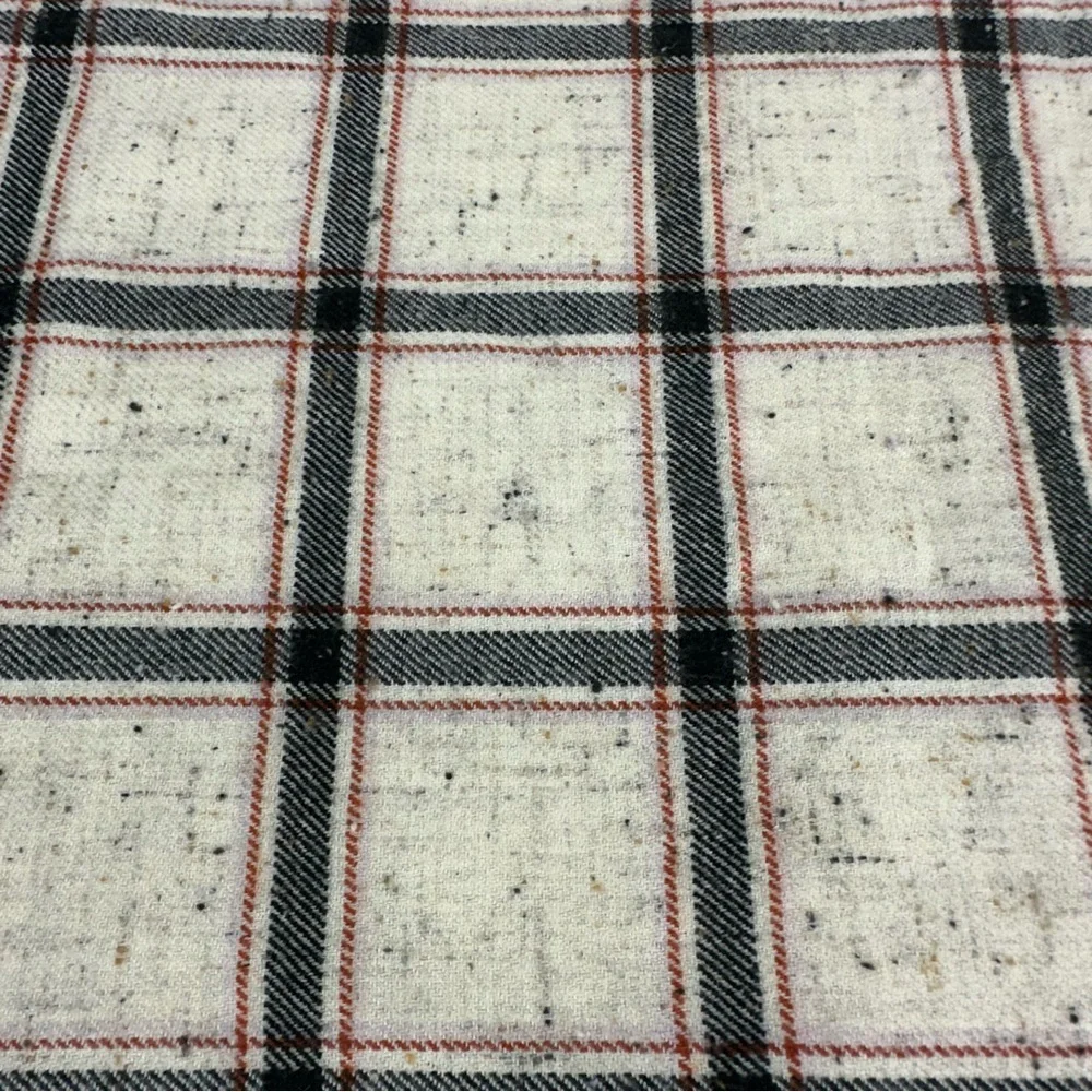Madewell Speckled Cream Black & Red Plaid Scarf Wrap 21.5 x 74”